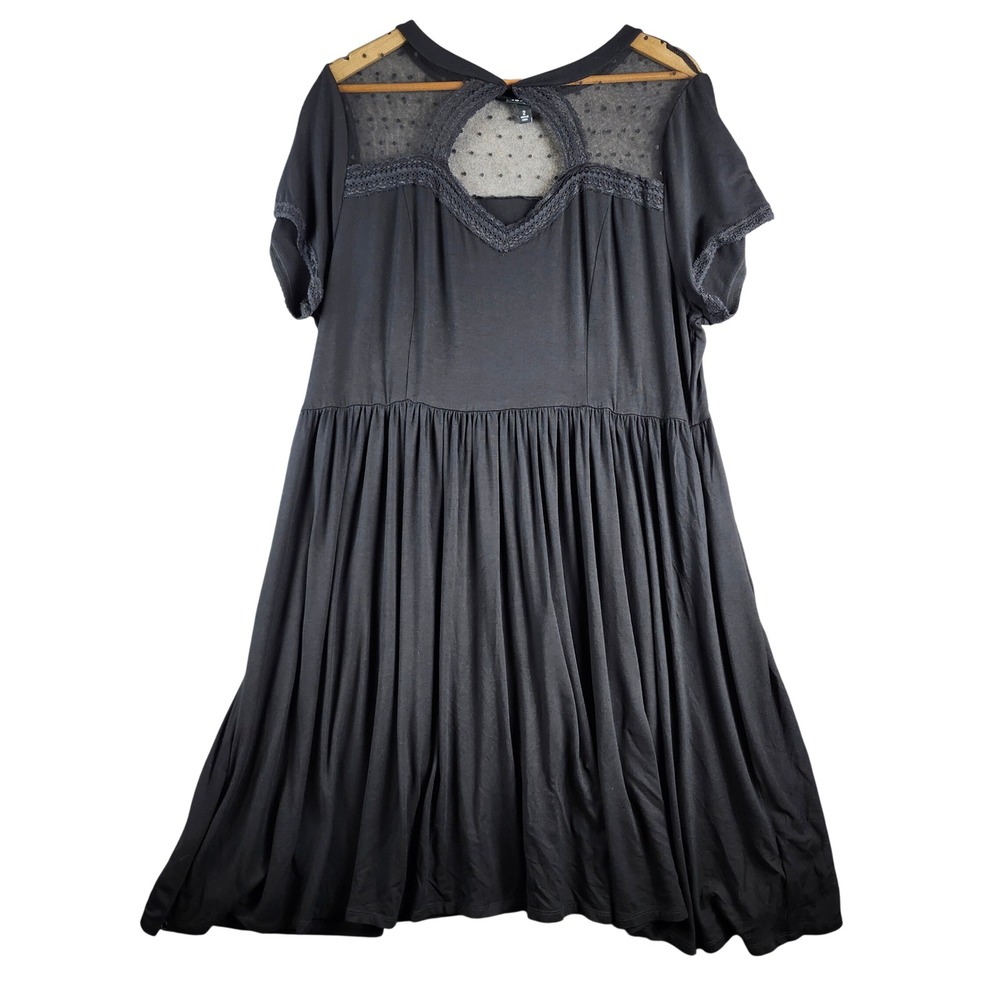 Torrid Babydoll Dress Womens 2 Black Swiss Dot Mesh Crochet Trim Dark Romance